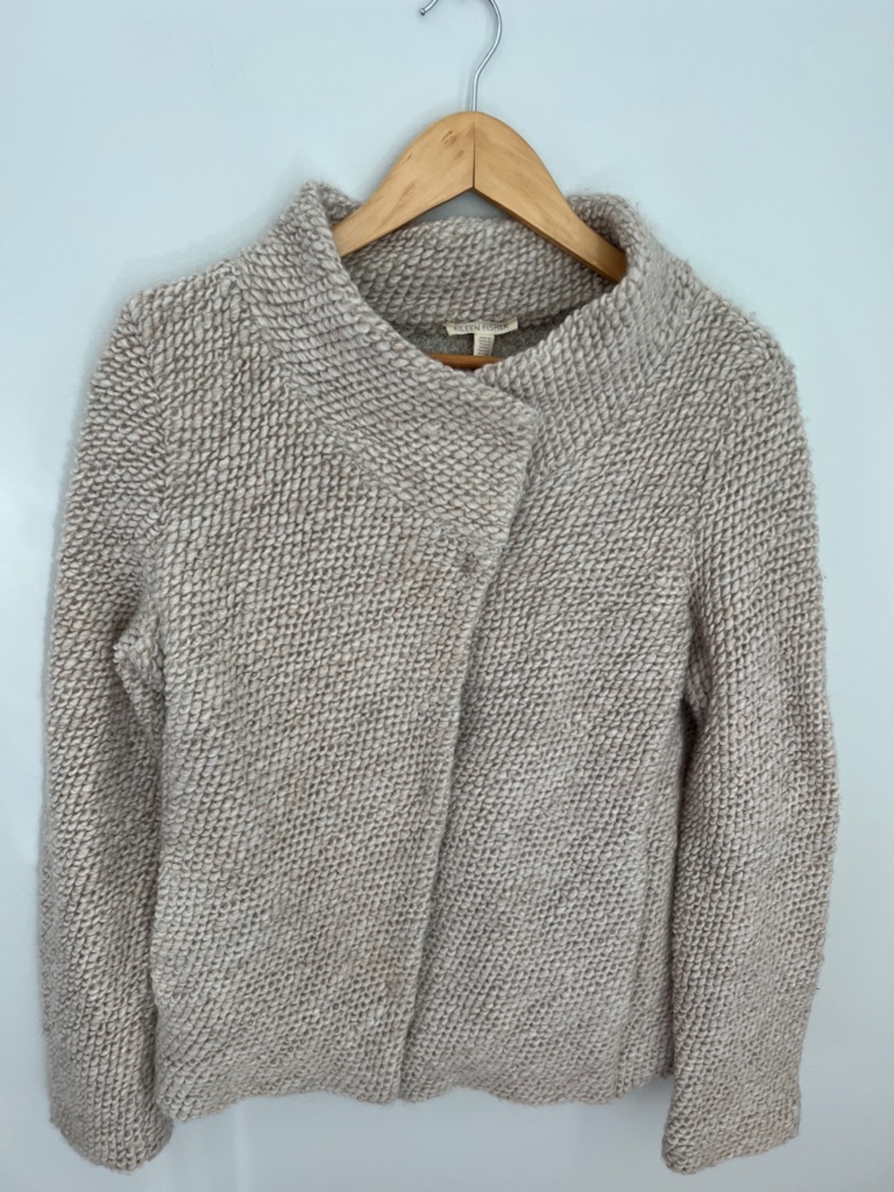 Eileen Fisher Wool Blend Chunky Knit Coatigan in Light Taupe Size M - Picture 5 of 17